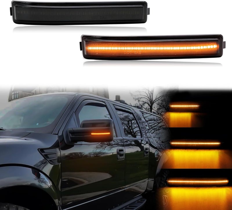 Aexploer Side Mirror Turn Signal Lights LED Assembly Compatible with F150 2009-2014/for Mark LT 2010-2014,Blink Turn Marker Lamp Dynmaic Sequential (Smoked Len Switchback Amber Yellow Light) - Image 1